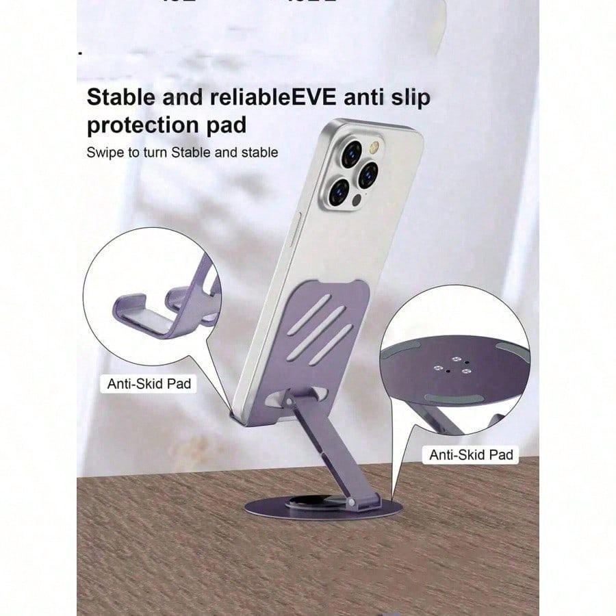 

1pc 360 Degree Rotating Universal Metal Phone And Tablet Stand - Waterproof, Shock-Absorbing, Adjustable And Compact фіолетовий