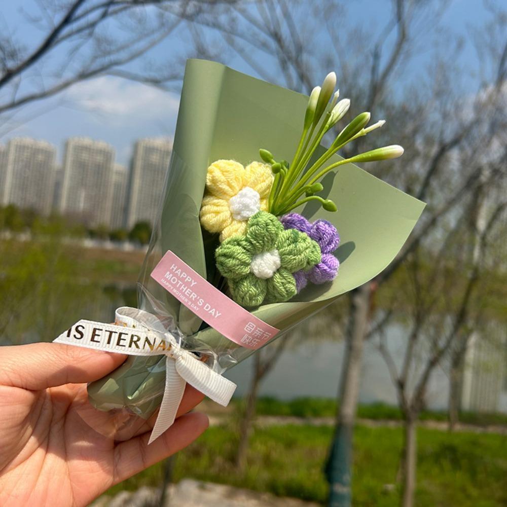 

Штучна квітка Міні-букети квітів Домашній декор В язана гачком штучна квітка Весільна вечірка зелений