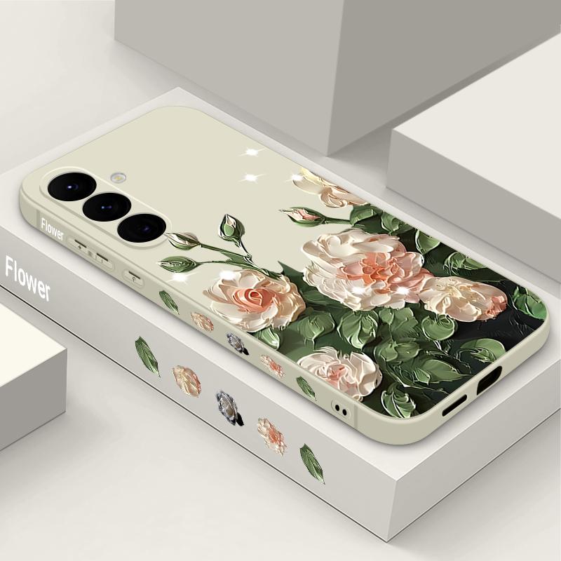 Rose Flower Paintings TPU Case For Samsung Galaxy S24 S25 FE S26 S25 S23 S22 Ultra A17 A56 A16 A55 A25 A15 A36 A54 5G Lanyard Soft Cover