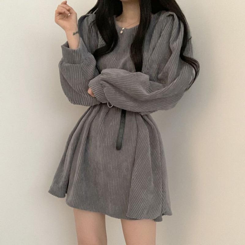 Spring and Autumn Women's Temperament Pure Desire Wind French Design Sense Niche Corduroy Dresses