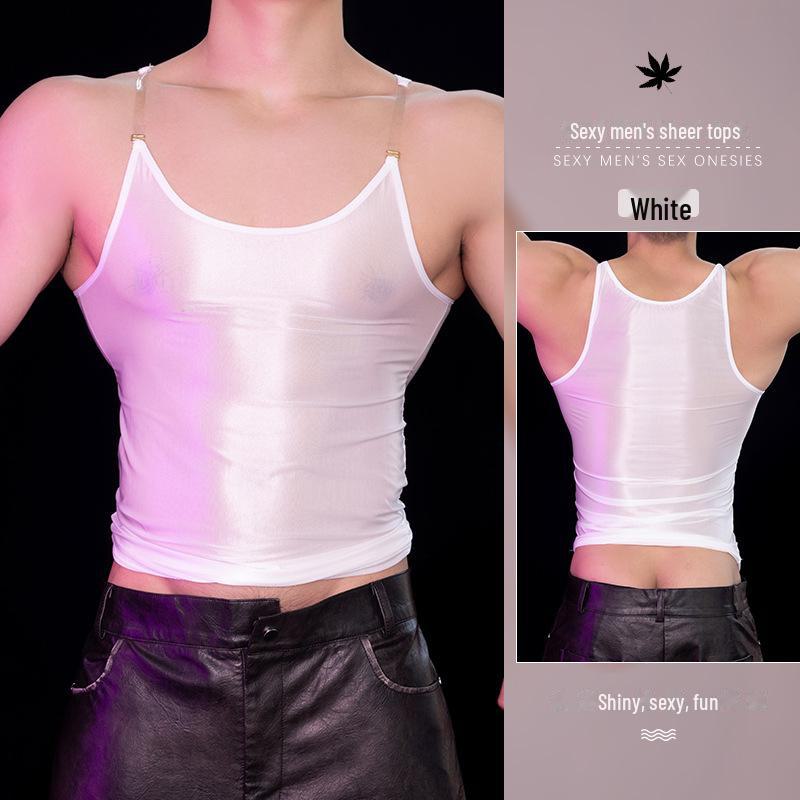 Men's Transparent Shiny Suspender Jumpsuit - High Elastic Fit Fitness Nightclub Top