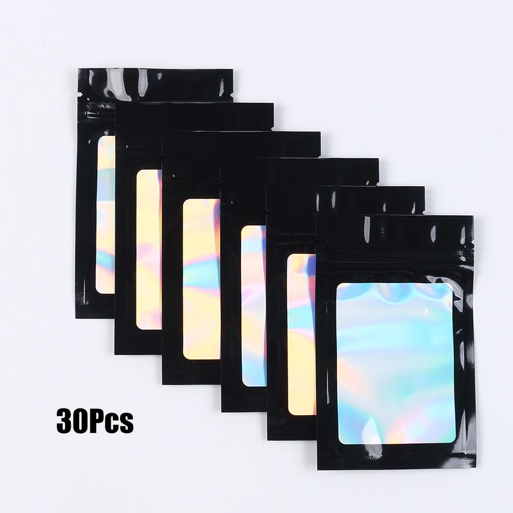 30 stuks Holografische Ziplock Zak Hersluitbaar Laser Plastic Afdichtbare Zakken Sieraden Voedsel Snoep Cadeau Kleine Bedrijfsverpakking