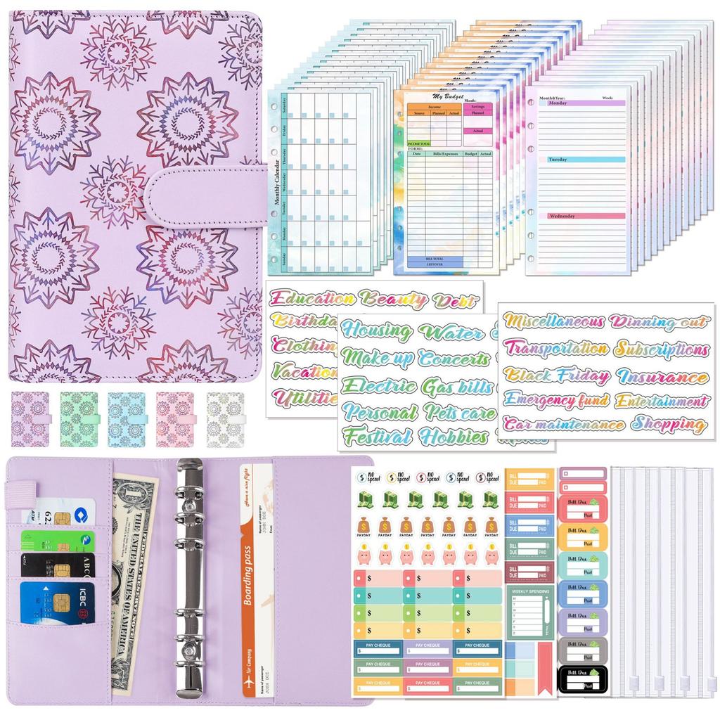 A6 Binder Budget Planner Notebook Covers Folder A6 Size 6 Hole Binder Pockets With Chedule Weekly Plan Monthly Plan Loose-Leaf Quality
