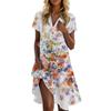 Women's Casual Fashion Stand Collar Floral Print Short Sleeve Dress