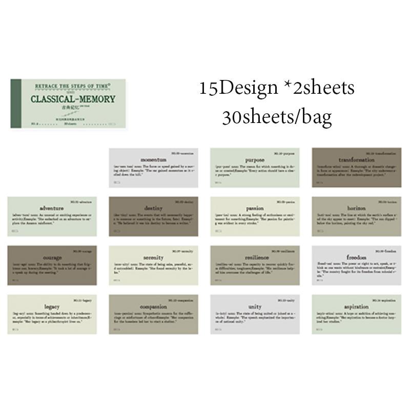 30Sheets/Bag Material Book Vintage English Material Paper Pack Handbook Stationery DIY Handmade & Scrapbook Diary Decoration