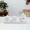 Lotus Ceramic Condiment Jar Set for Salt, Sugar, Soy Sauce, and Vinegar