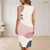 Women Plus Size V Neck Sleeveless Printed Bodycon Midi Dress