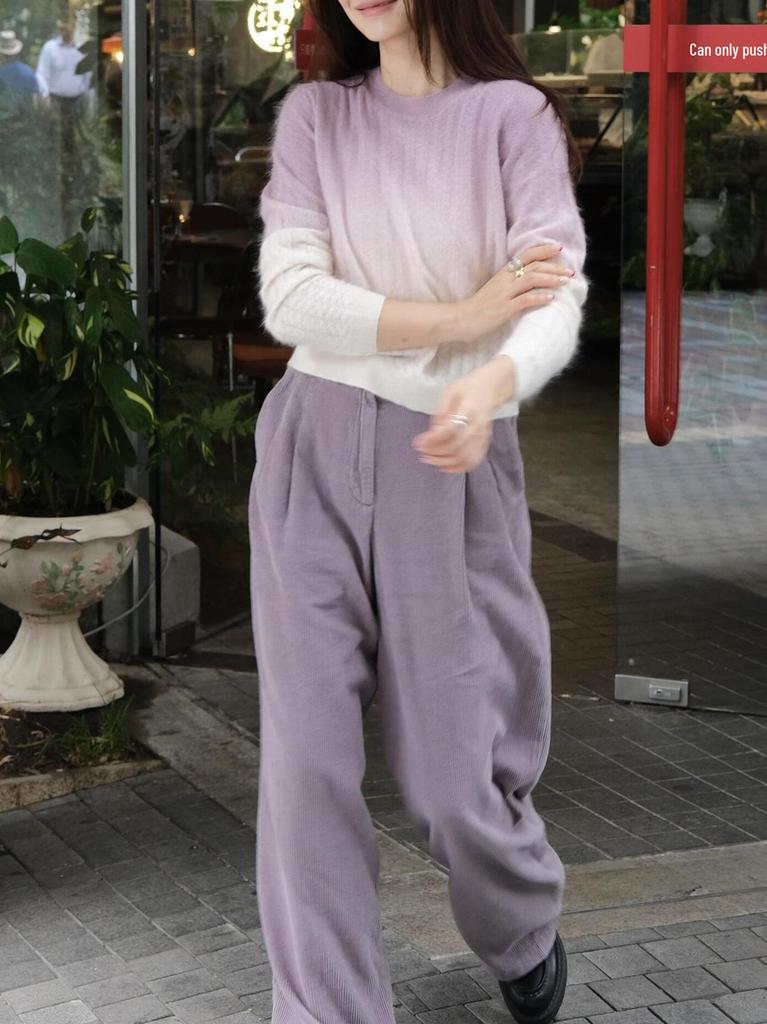 Purple Whisper Gradient Wool Knit Cardigan - 2025 Autumn French Style