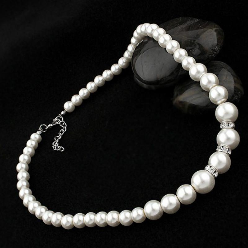 3 Pieces Pearl Necklace Earrings Bracelet Color:Silver  Sets Suit Bridal Temperament The First Act Accessory