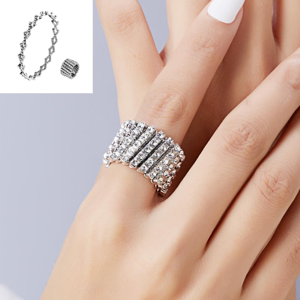 Unique Design Magic 2 in 1 Folding Retractable Ring Bracelet Shiny Rhinestone Multilayer Twist Rings for Women Creative Jewelry