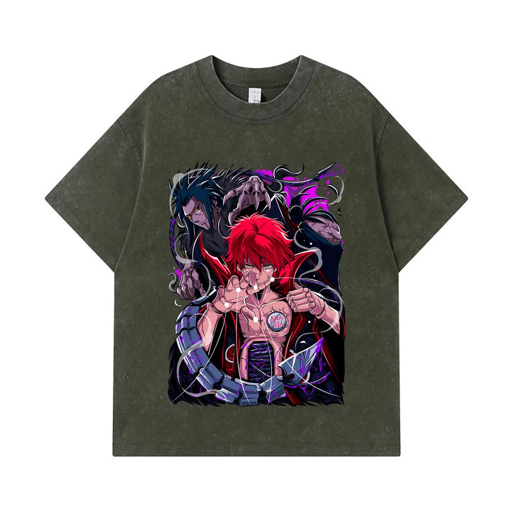 

275 GSM Washed T-shirts 100% Cotton Naruto V11 Sasori Print Unisex Heavy Cotton T Shirt S армия зеленый