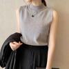 Modisches Strick-Tanktop mit halbem Rollkragen Sommer Damen Lässig Unifarben Ärmellose Weste