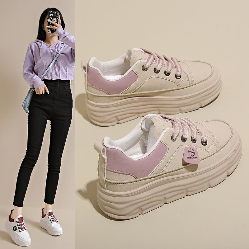 New muffin 2025 spring versatile student thick baseplate shoes women's casual sports shoes inner height increase white shoes