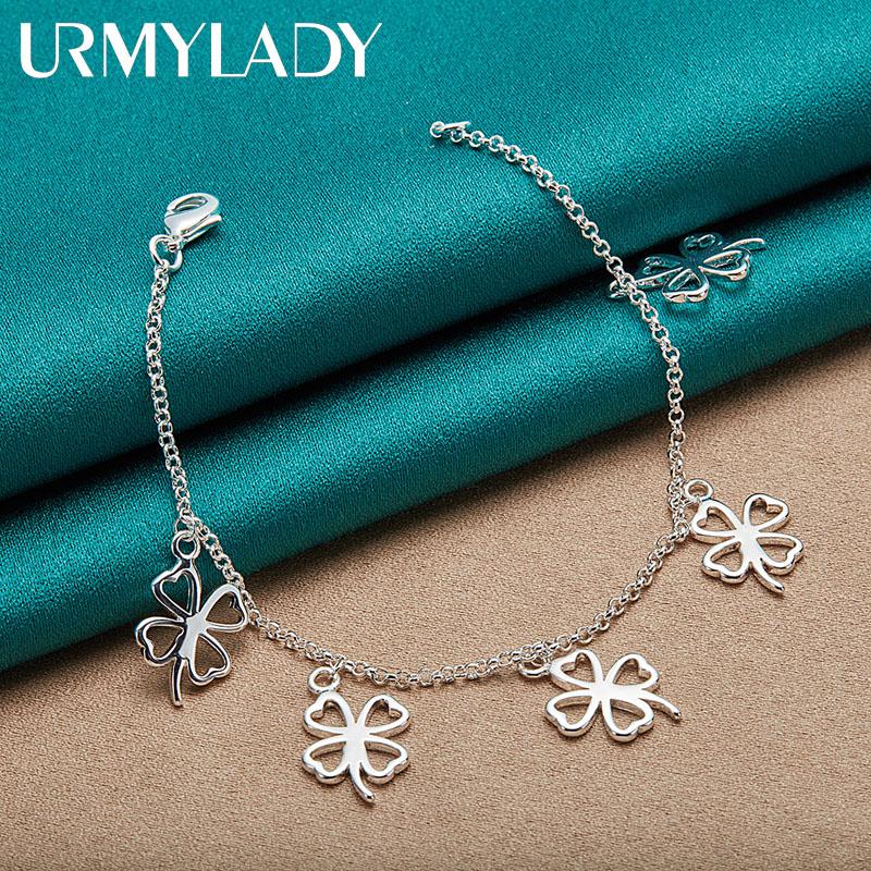 925 Sterling Silber Vierblättriges Kleeblatt-Armband für Damen, Hochzeit, Party, einfacher Charm-Schmuck