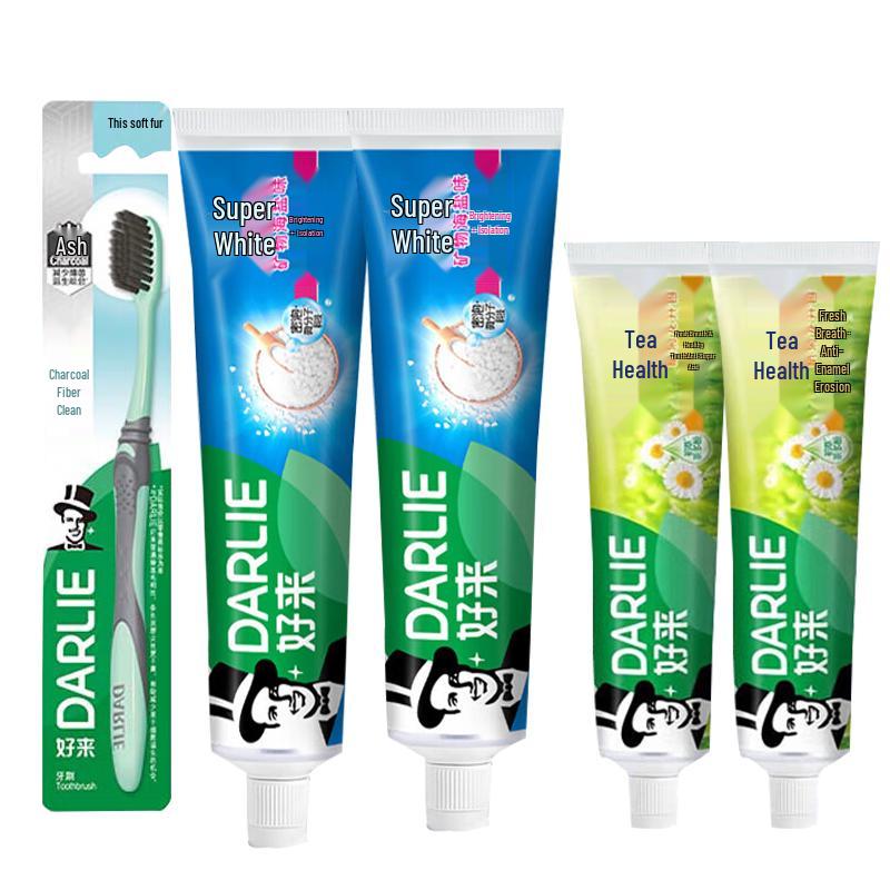 

Darlie All Shiny White Mineral Salt & Chrysanthemum Longjing Toothpaste with Charcoal Toothbrush Bundle