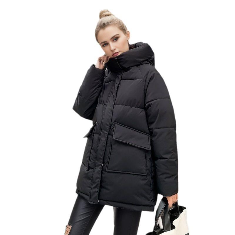 Women's Winter Jacket Winter Women 's Thicken Warm Pure Color Cotton Jacket Female 2 Pocket Casual Loose Parkas Women's Clothing