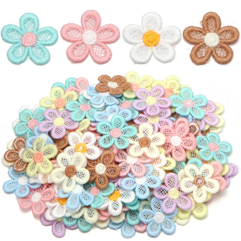 20pcs/lot Double Color Flower Mesh Embroidery Patches Applique For Girls Clothing Dress Headwear Hair Clips Decor Accessories