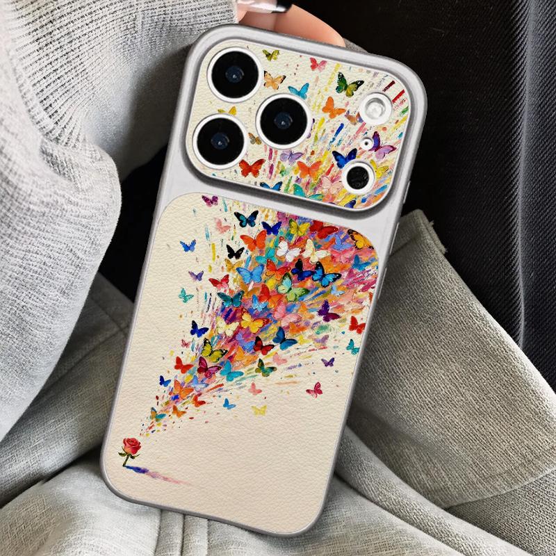Pink Butterfly Leather Lanyard Case For iPhone 18 Pro Max 17 16 15 14 13 Pro Max Luxury Hybrid TPU+PU Anti-skid Soft Phone Cover