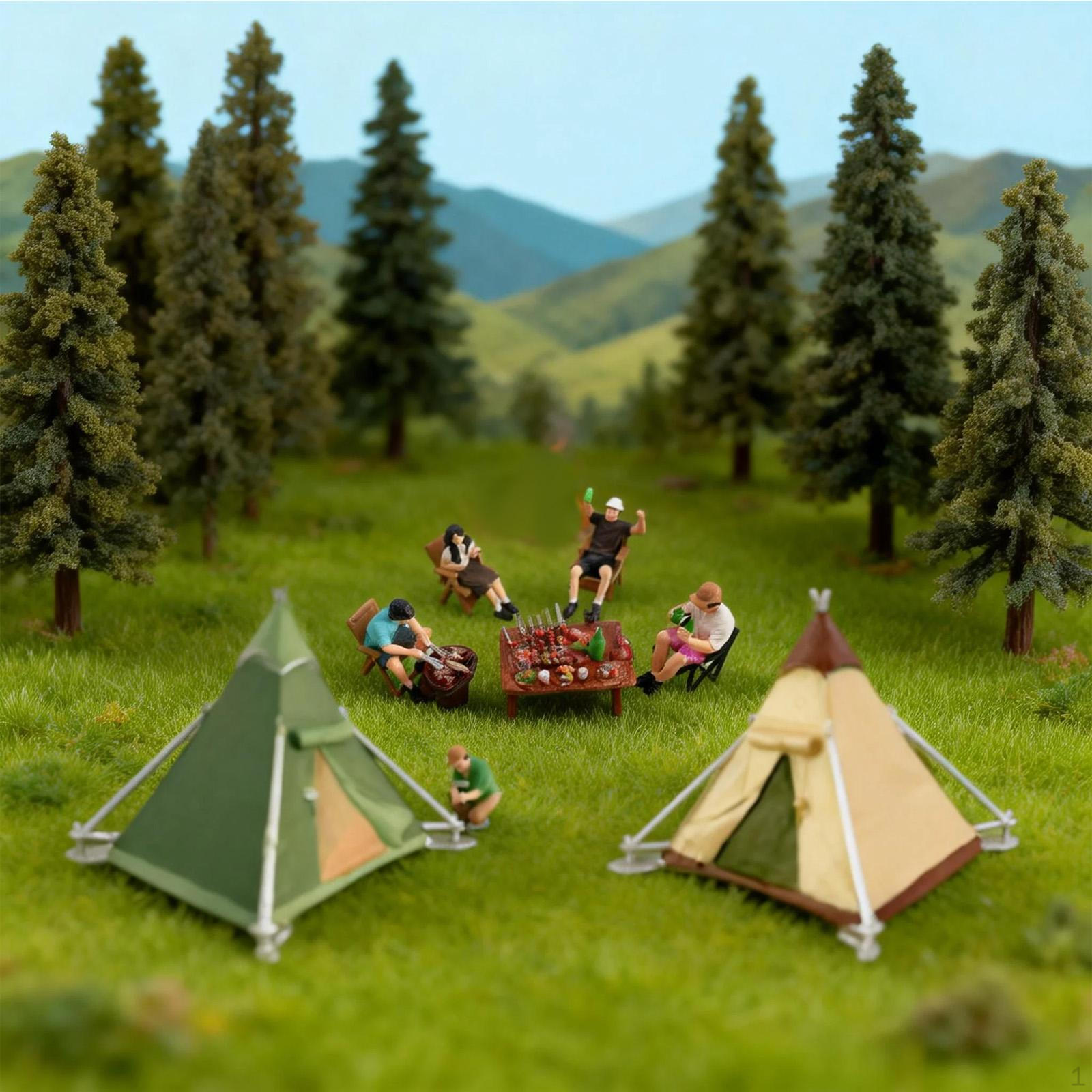 

Miniature Camping Figure Set 1/64 Tiny People with Tent,Sturdy,Mini Collectibles Resin for