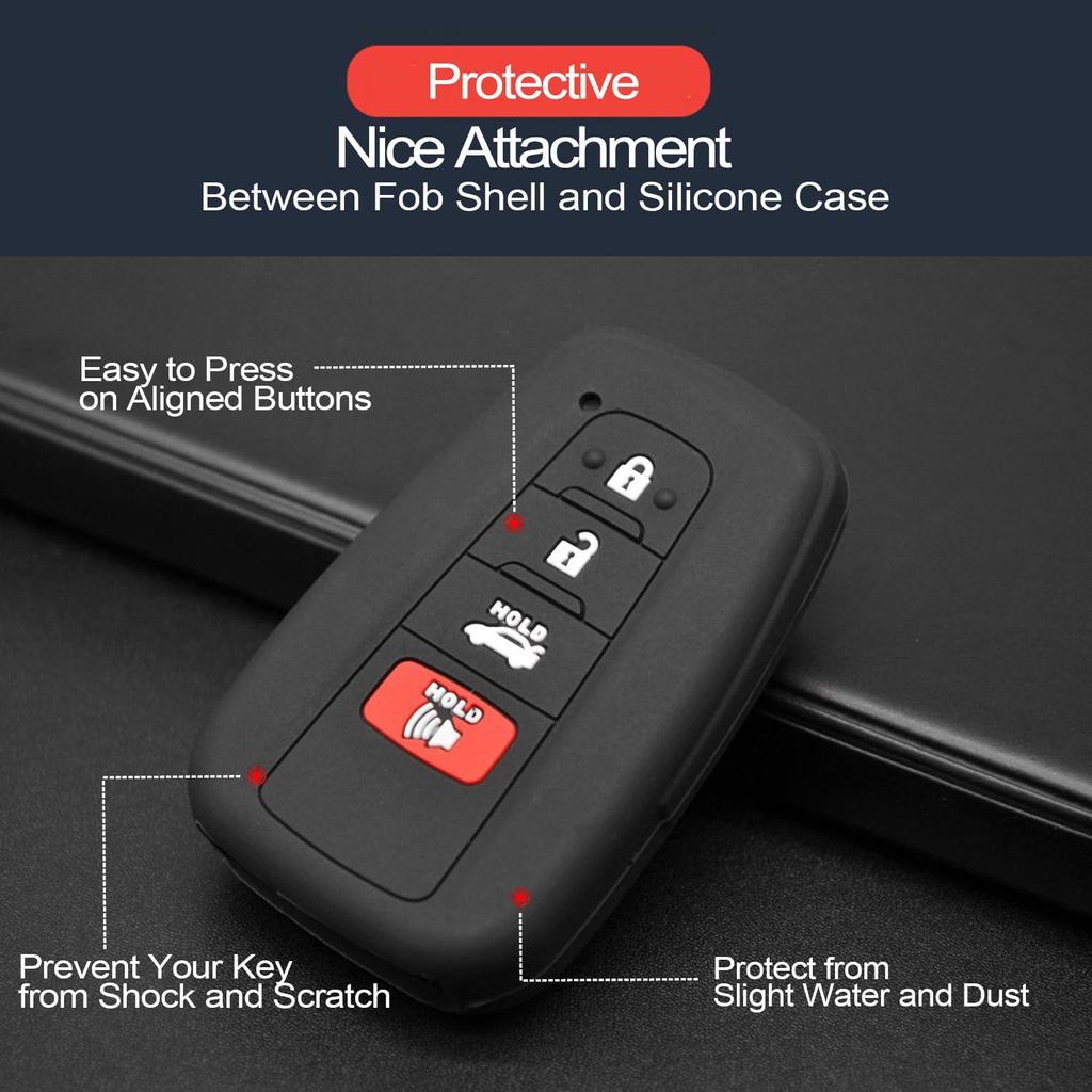 2Pcs Compatible With Toyota RAV4 Camry Highlander 4Runner Corolla Avalon Mirai Prius 86 C-HR HYQ14FBC 4 Buttons Black Rubber Silicone Case Remote Key