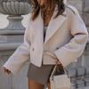 Fall Winter Women Turn Down Collar Jacket Single Breasted Solid Color Button Closure English Style Windproof Outwear