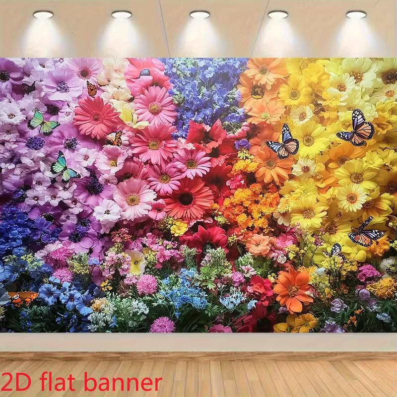2D Rainbow Flower Wall Backdrop for Birthday Parties, Spring Events and Festivals