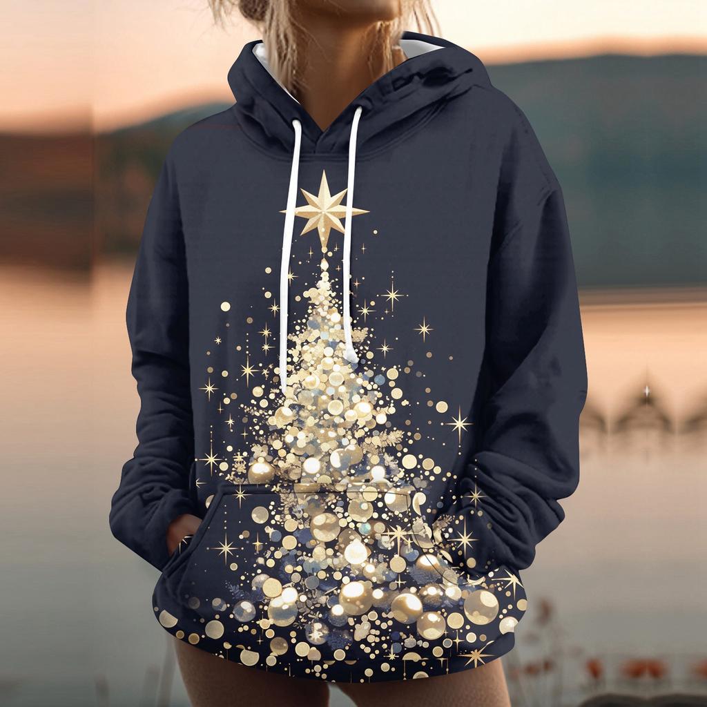 Women's Fashion Sweatshirt Printed Casual Hooded Sweatshirt With Pockets