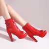 Yellow Sexy Dating Sandals for Women Peep Toe 12cm Block Heel 3.5cm Platform Zipper Belt Buckles Plus Size 48 49 50