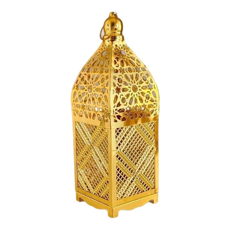 

Elegant Metal LED Candle Lantern With Hollow Out Moroccans Pattern Eid Ramadans Light For Indoor And Outdoor Decoration S