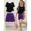 Kids Clothes, Girls 2pcs Set, Easy Bow Print Short Sleeve T-Shirt and Shorts Set, Suitable for Spring and Summer, Y2K Fashion Clothing