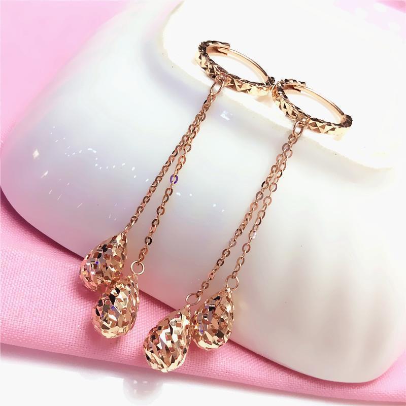 Exquisite Russian Purple Gold Korean Version Rose Gold Plated Fashionable Exquisite High-End Color Gold Shiny Hollow Water Drop Earrings