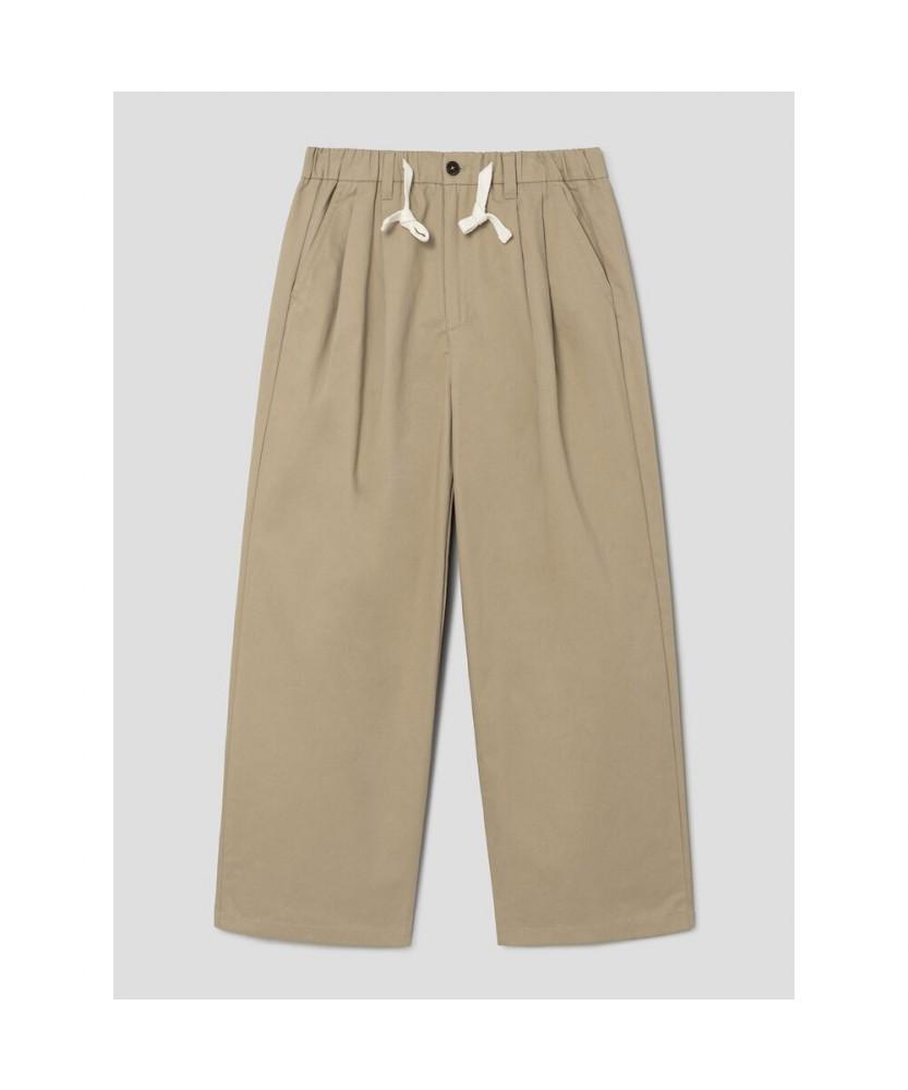 8SECONDS Cotton Double-Pleat Wide Pants Beige