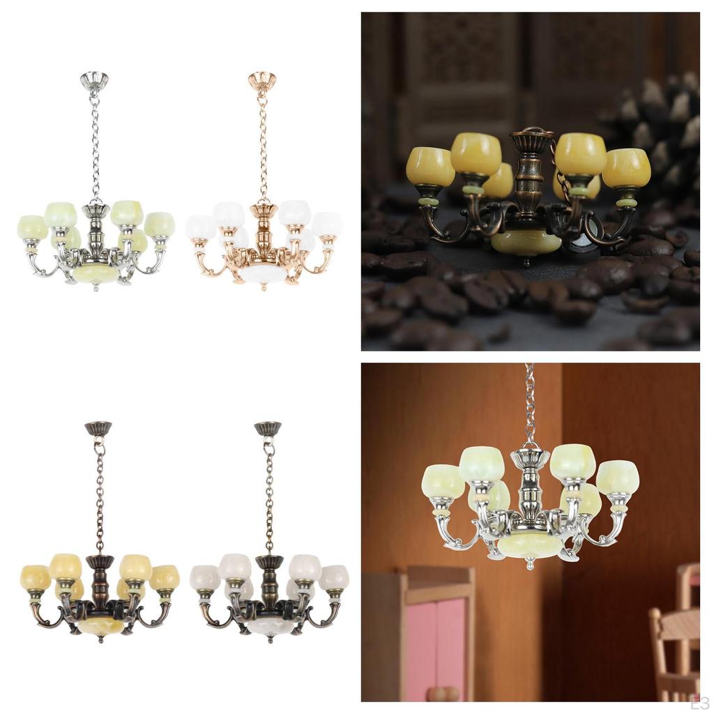 1/12 Dollhouse 6 Arm Chandelier, Doll Accessories Decoration, Home Living Room Lighting Fixtures