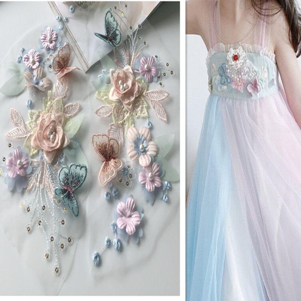 Iron-On Lace Applique Patch 3D Floral Pearl Lace Patch Decorative Embroidery Sewing Patch  Sewing