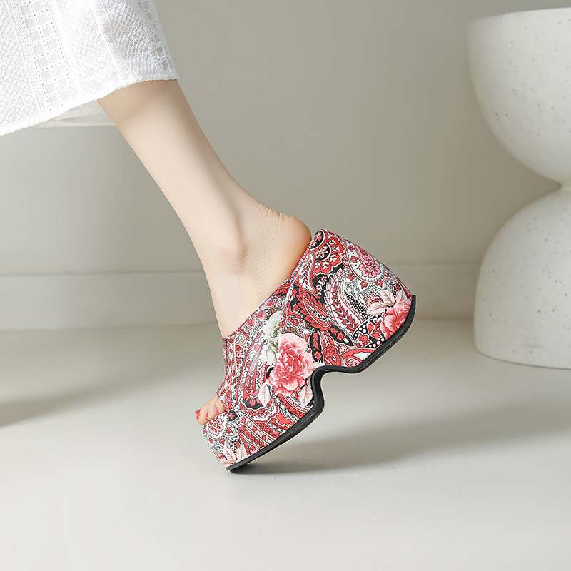 Krazing Pot Mules Polyurethane Spring Summer Size 43 Size 42 Summer Prints Skin Women Platform Women Peep Toe Slip On Sandals