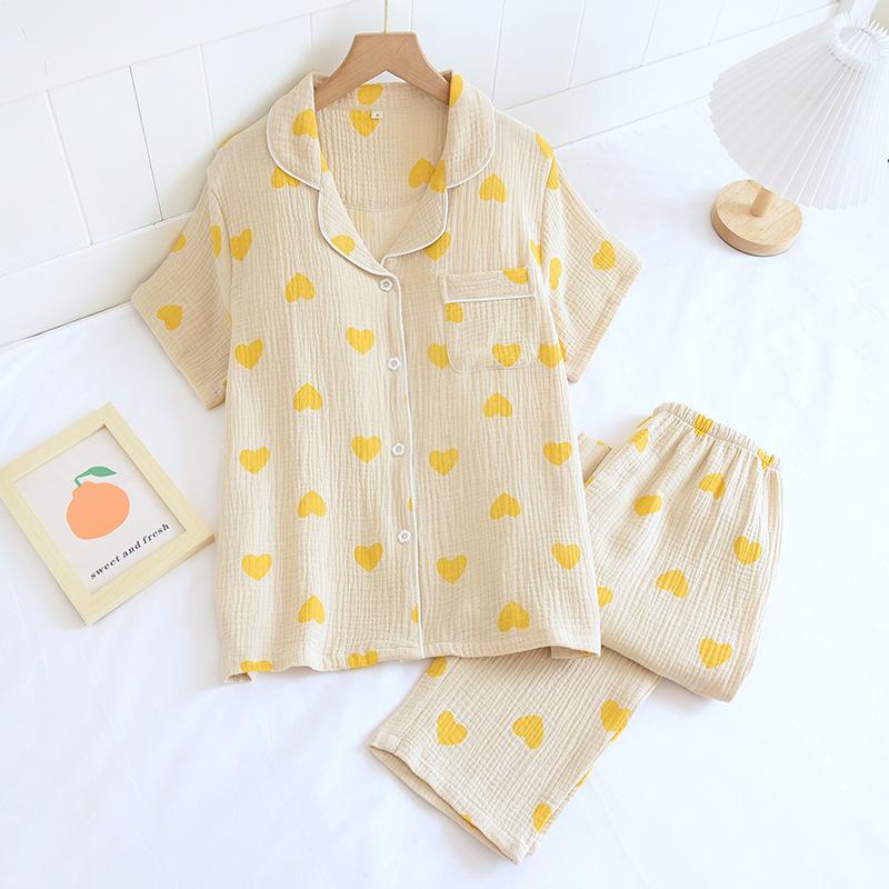 Summer new crepe pajamas women's short-sleeved thin home loungewear love crepe suit 1 color can be worn outside