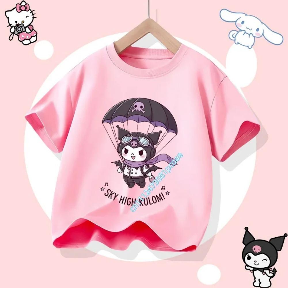 2026 Kuromi's new children's  short-sleeved girls' casual top, summer T-shirt, featuring Sanrio series cartoon prints