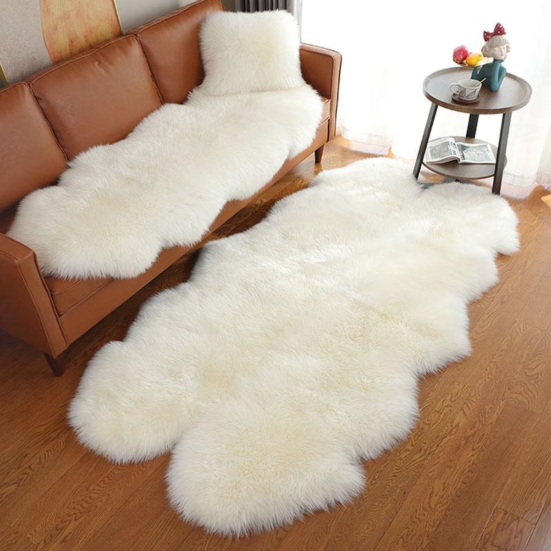 Australian Sheepskin Leather Pattern Wool Sofa Cushion, Carpet, or Bedside Rug – Spliceable into One Sheepskin Piece