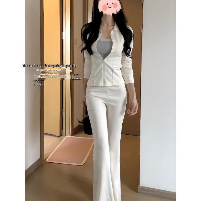 

Women s Slim Fit Korean Style Cardigan Hoodie and Long Pants Two-Piece Set for Fall/Winter L
