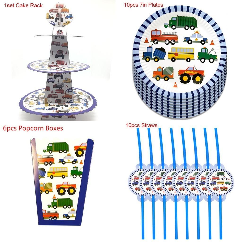 Children's Engineering Car Birthday Party Theme Disposable Tableware Set**