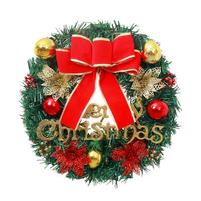 Christmas Wreath with Bow & Pinecone Garland - All-Weather Plastic Indoor/ Door Decoration,Easy To Hang Holiday Party Decor