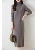 Women's Cross-Border High-Neck Pure Wool Knitted Dress: Slimming, Loose-Fit, Over-Knee, Mid-Length.