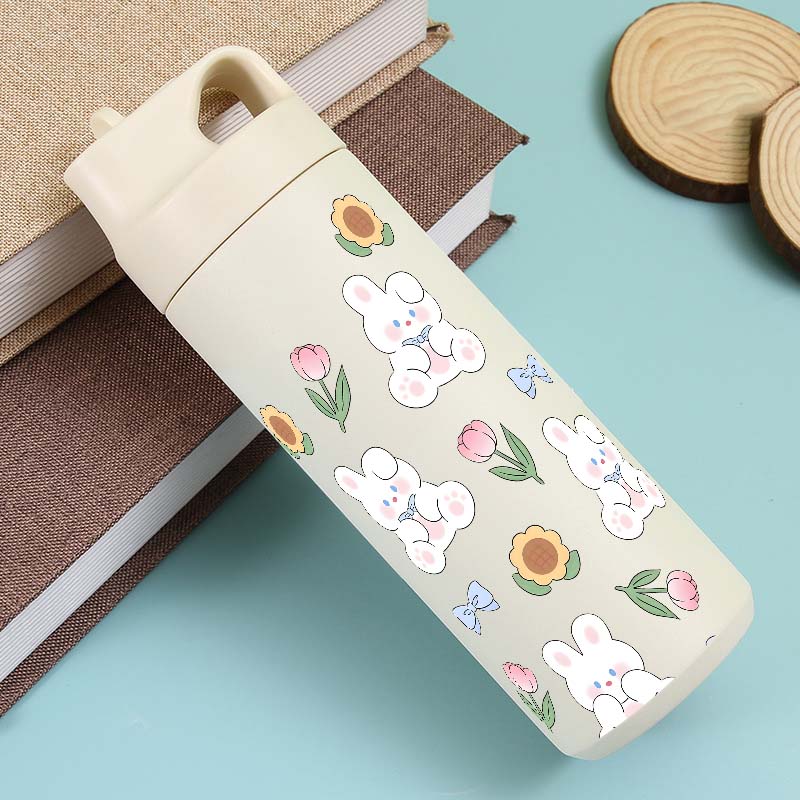 Cute Cartoon Rabbit Stainless Steel Fitness Outdoor Water Bottle, 550ml-BWBA/18.6oz Reusable Insulated Flask Gift Birthday 550ml