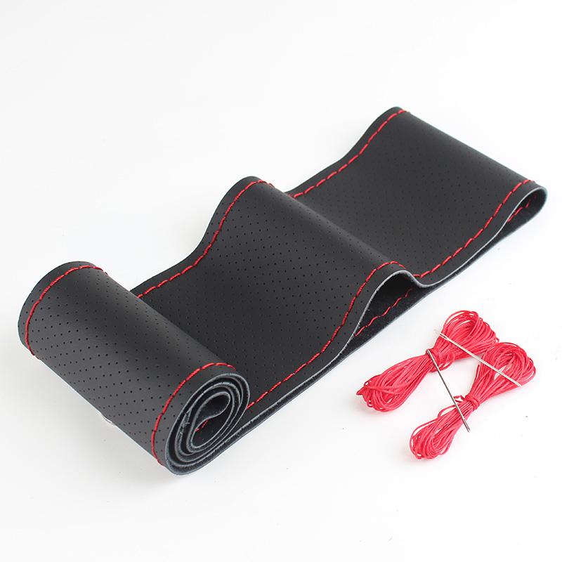 38cm Car Genuine Leather Steering Wheel Braid Cover Hand-stitched Soft Non-slip Auto Interior