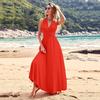 Women's Fashion Summer Backless V-neck Sleeveless Strappy Solid Color Dress