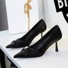7cm High Heels For Womens Fashion Sexy Banquet Pumps Silk Satin Pearl Bow Light Single Shoes For Women Black Comfort Women Shoes