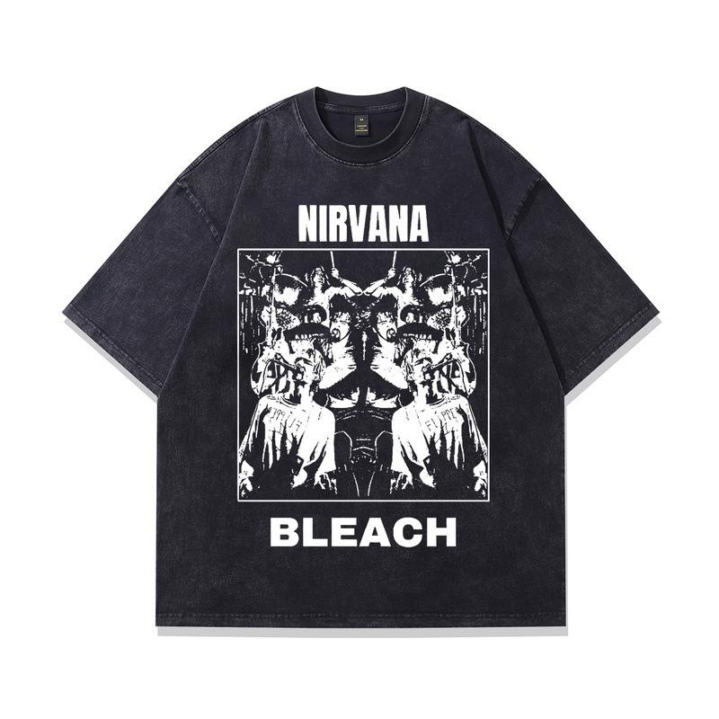 European And American Retro Rock Band Wind Vintage Printing Oversize Heavy Cotton Short-Sleeved T-Shirt Men And Women