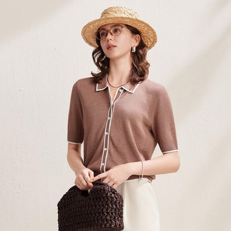 Zhaojun Linen Blend Polo Knit Short Sleeve Cardigan