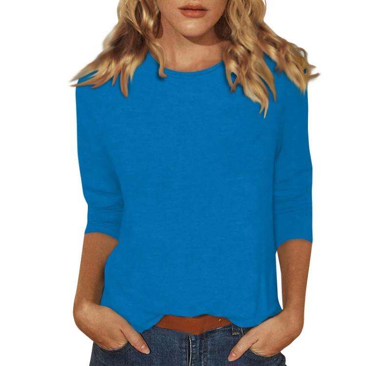 Top Casual a Colore Unico da Donna con Scollo a O e Maniche a Tre Quarti