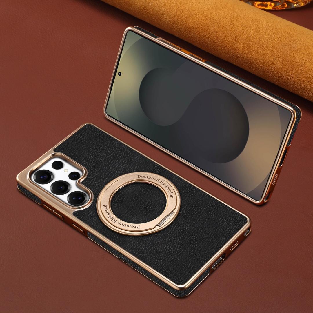 

For Samsung Galaxy S24 S25 Ultra Case Magsafe Delicated Leather 360° Rotation Metal Stand Hands-Free Shockproof Soft Cover Artificial leather&Galaxy S25 Ultra